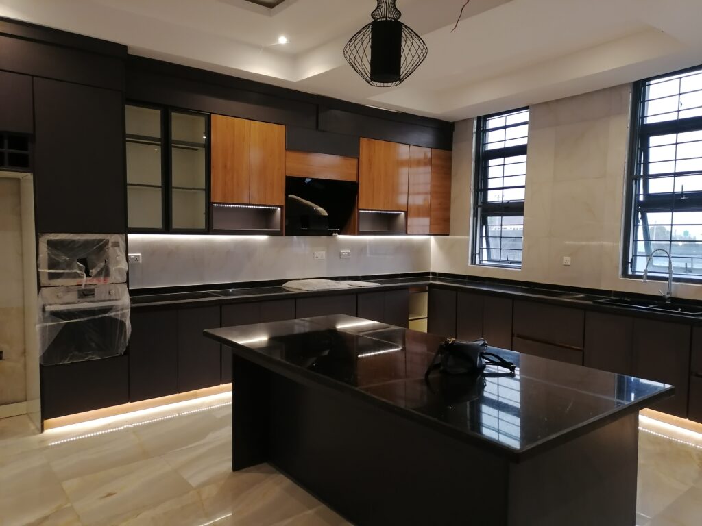 final matte finish kitchen installation in Abia by Joanswood Creation.