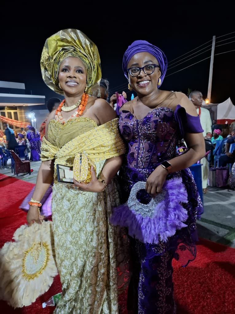 A shot of Joan and the client's wife at the Arochukwu wedding in Abia state
