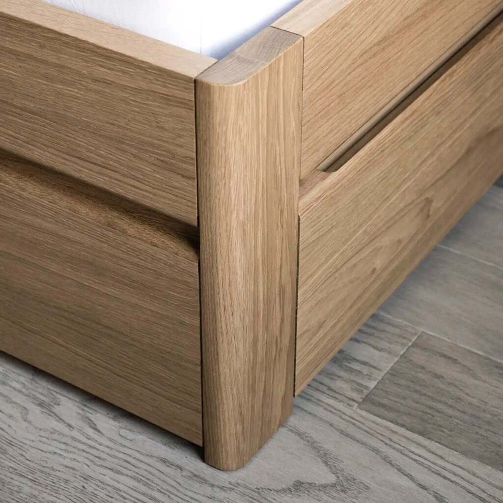 Close-up of bed finishing and joinery