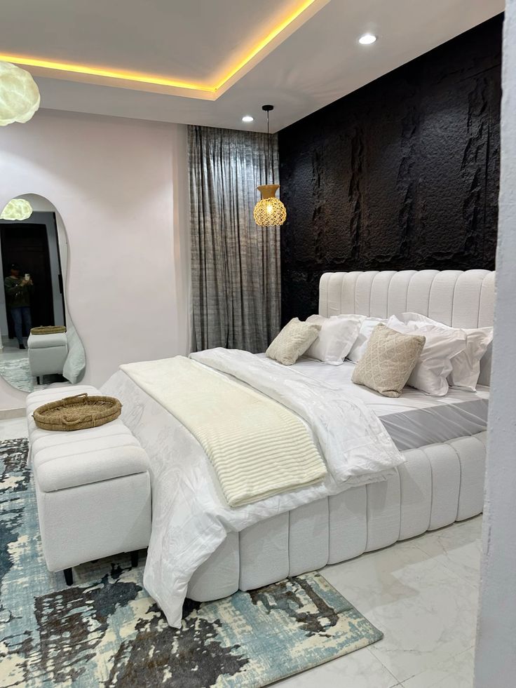 Modern custom upholstered bed in a luxury Nigerian bedroom