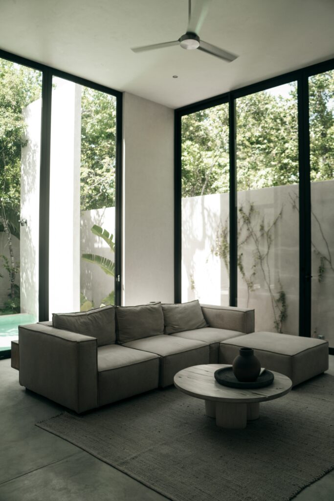 Custom scale appropriate modular sofa for compact apartment living room