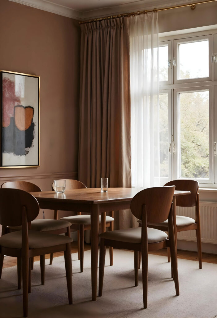 Warm wood dining room
