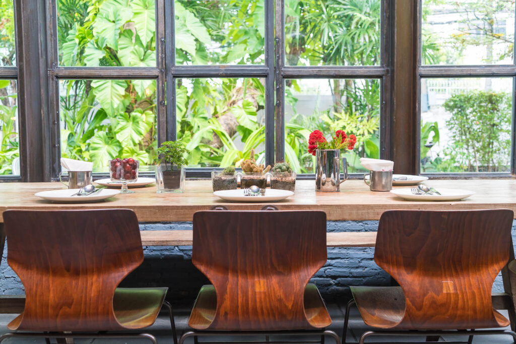 table set on wooden dinning table